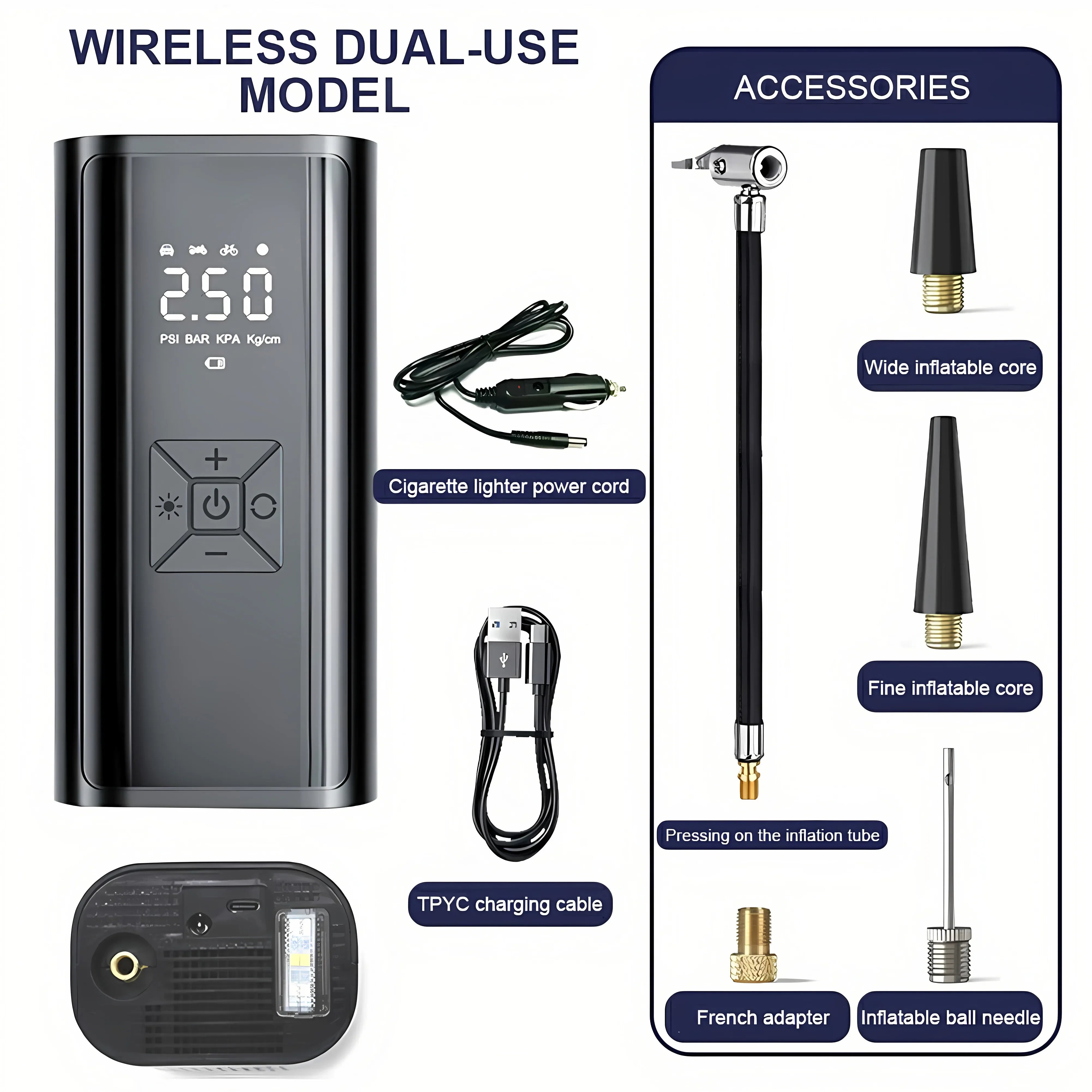 Handheld Air Compressor Portable Pump With Digital Gauge - Smarsty