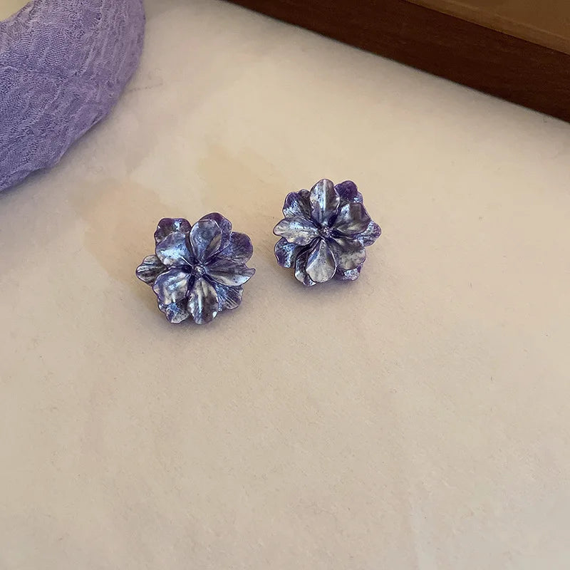 Acrylic Camellia Flower Stud Earrings Lightweight Bridal - Smarsty
