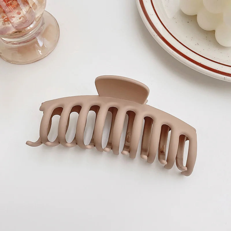 Korean Coffee Beige Acrylic Geometric Hair Claw Clip Large - Smarsty