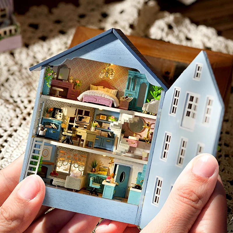 DIY Mini Wooden Doll House Assembly Building Model Pink Princess Villa Architecture Kit 3D Puzzle Dollhouse With Furniture Gifts by Smarsty