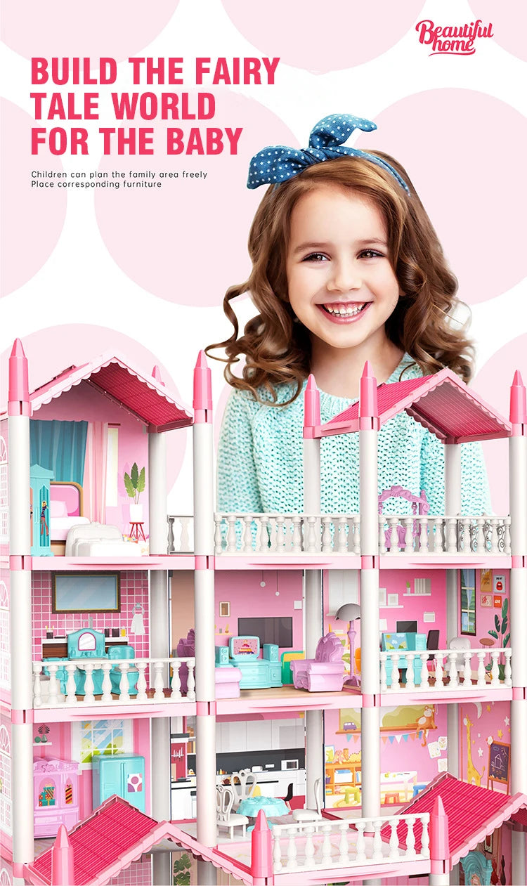 Girl Doll House Toy Children Pretend Play Dollhouse Villa Patchwork Dream Furniture Home Doll House for Kids Christmas Toy Gifts by Smarsty