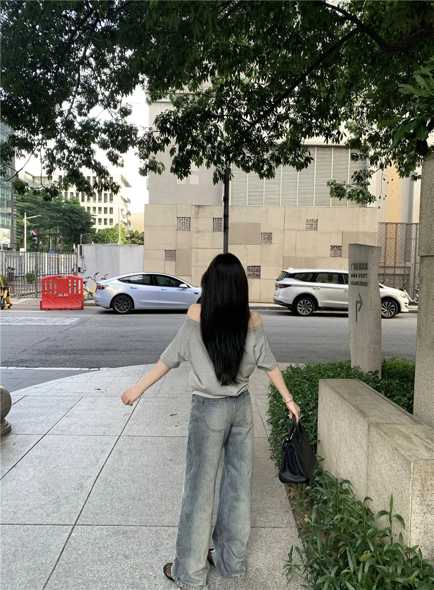 Sexy Pullovers Women Off Shoulder Cropped Knitted Basic Clothes Autumn All-match Side Slit Simple Tender Slim Gentle Seductive - Smarsty