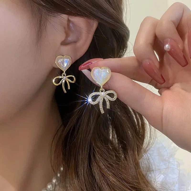 Pearl Long Earrings With Rhinestones For Wedding Fashion - Smarsty