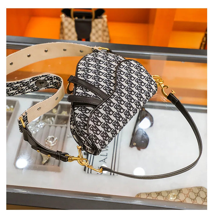 Studded Embroidered Shoulder Crossbody Bag Saddle Handbag - Smarsty