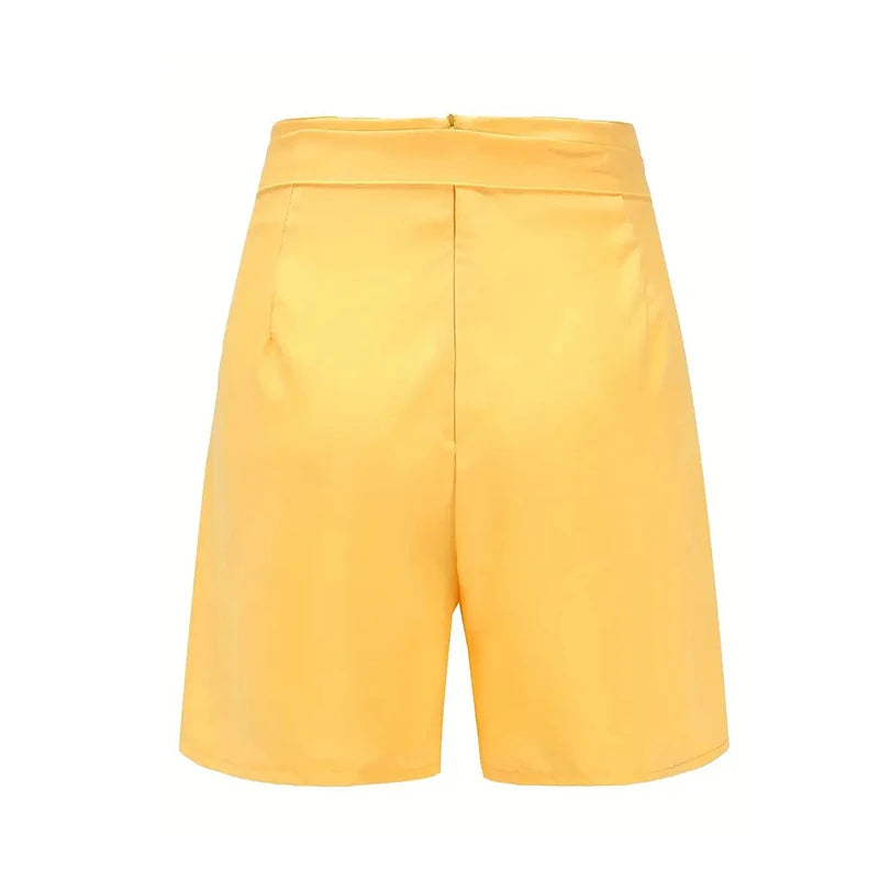 Y2K Solid Button Front Shorts Tie Waist Beach Summer High Waist Shorts Women's Clothing - Smarsty