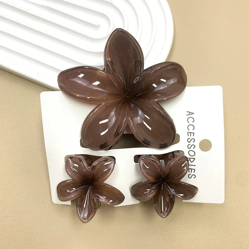 Bohemian Plumeria Hair Claw Clips Set Lightweight Beach - Smarsty