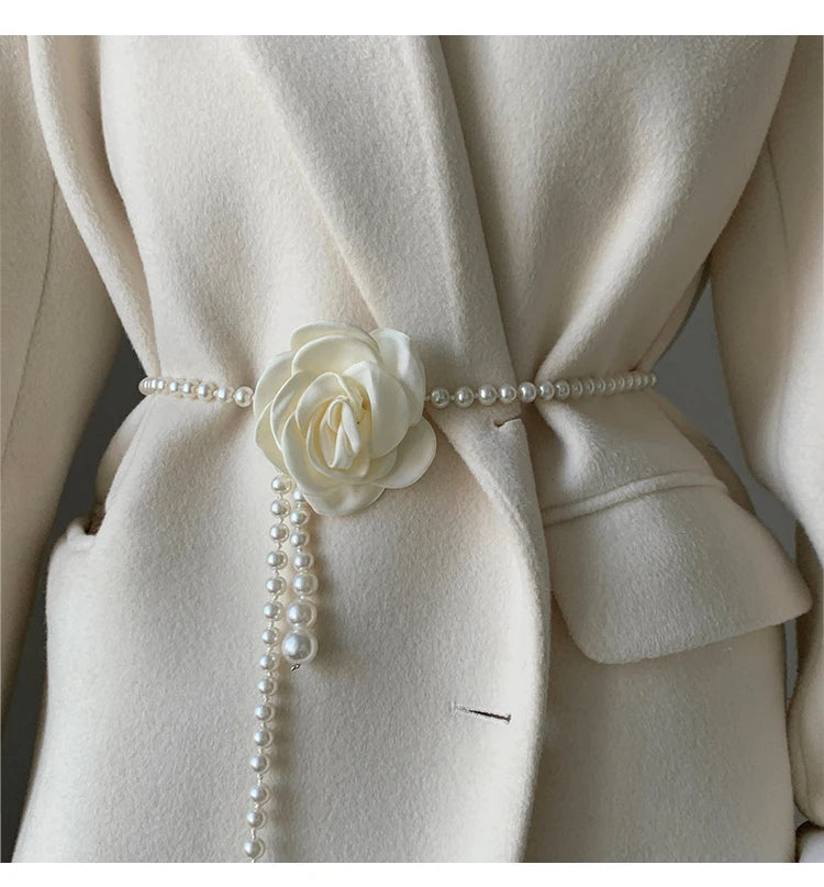Pearl Waist Belt for Women Elegant Camellia Design - Smarsty