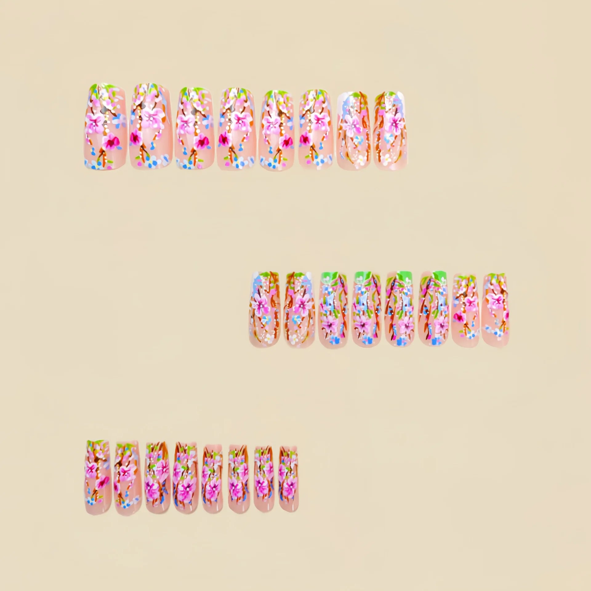 24 Piece Set Medium Long Press On Nails with Floral Design - Smarsty