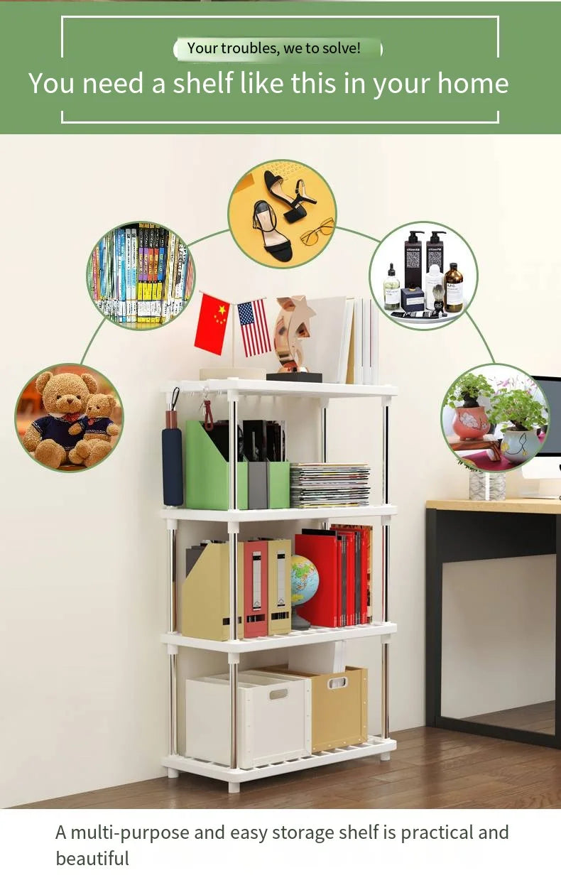 Four-Layer Multifunctional Storage Rack for Bathroom, Living Room, Kitchen, and Bedroom; Plastic Floor-Standing Storage Rack for Bathroom Organization by Smarsty