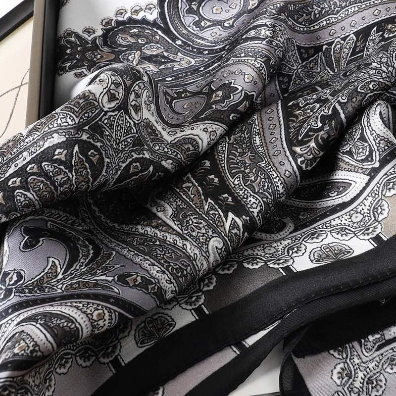 Bohemian Silk Square Scarf for Women Luxury Floral Print - Smarsty