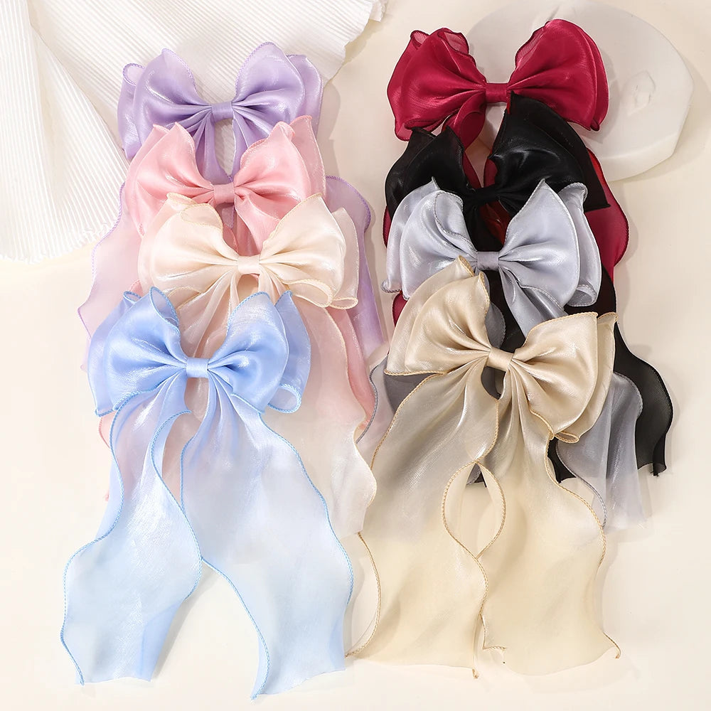 Girls Elegant Big Bow Satin Hair Clip Accessory - Smarsty
