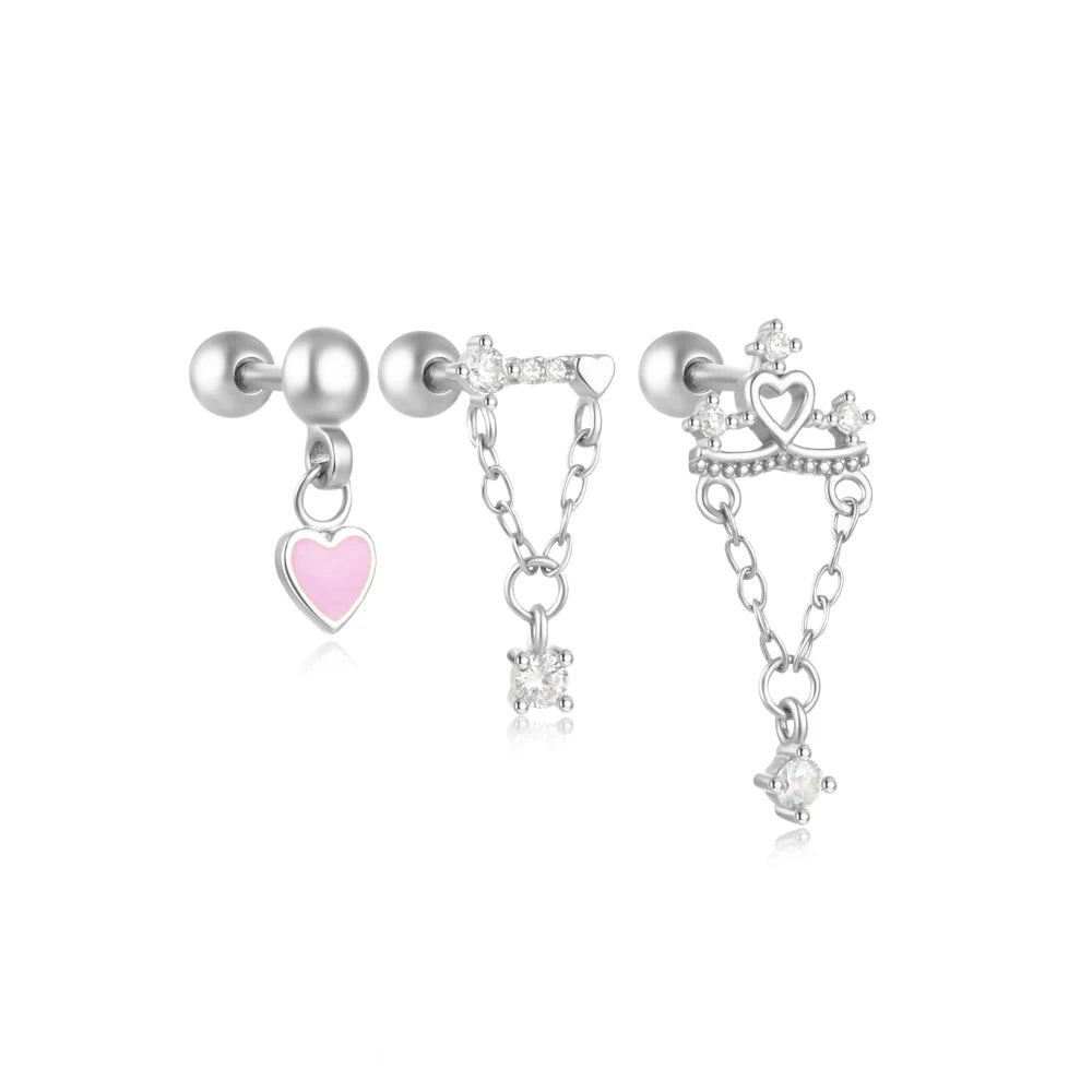 Sterling Silver Heart Zircon Stud Earrings Elegant Gift - Smarsty