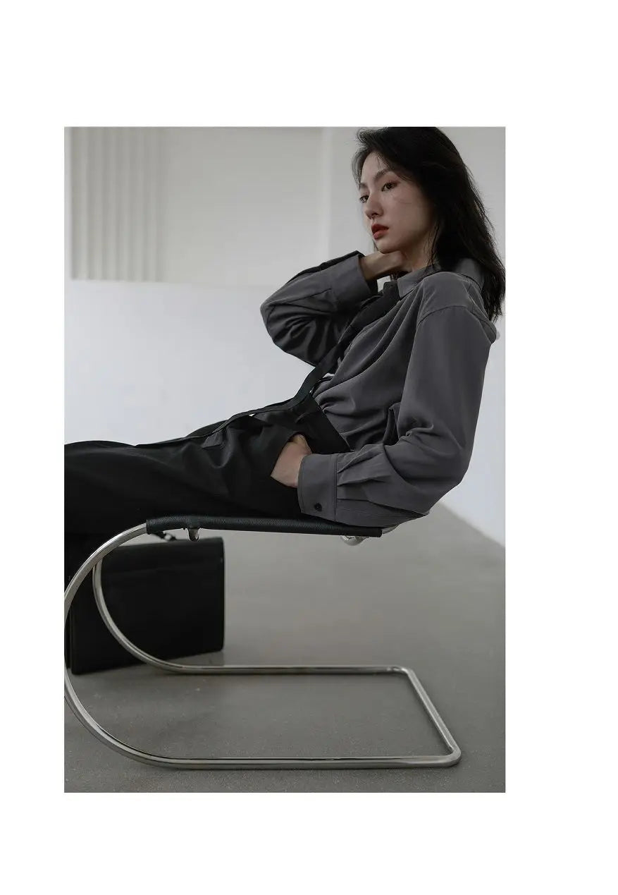 2025 Summer Minimalist Long Sleeve Button Up Shirt Women Korean Style Solid Tie Oversize Shirts Blouse Loose Clothes Autumn Tops - Smarsty