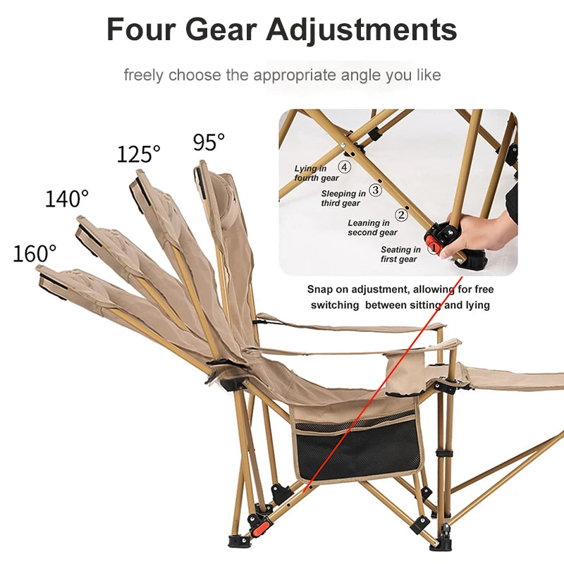 WESTTUNE 2-in-1 Reclining Camping Chair Lightweight Folding Camping Lounge Chair with Adjustable Backrest & Footrest for Beach