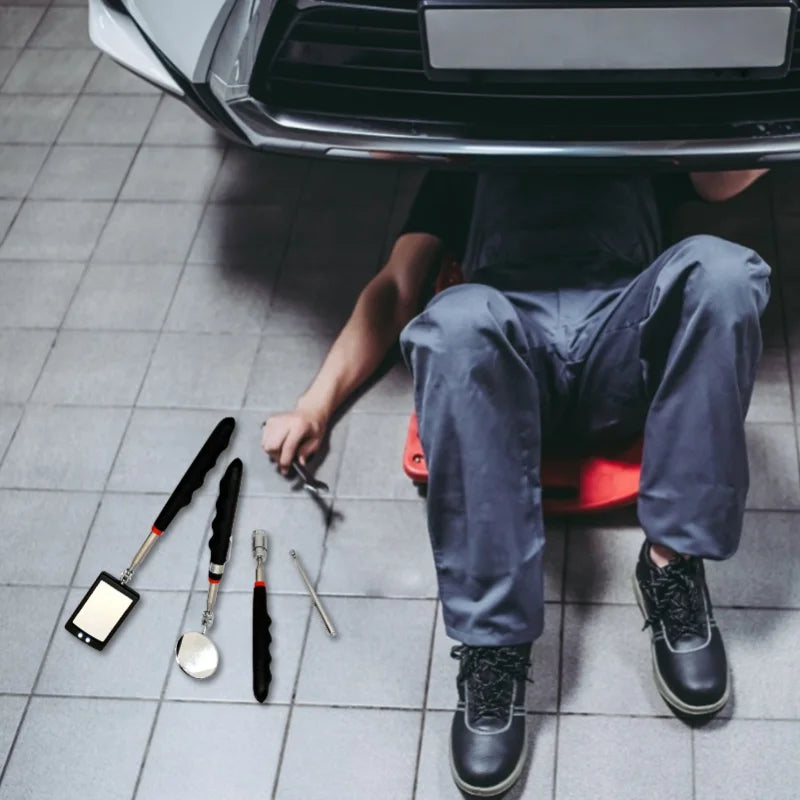 360° Inspection Mirror LED Light Telescoping Mirrors Extend Mechanic Tools Inspection Mirror Telescopic Handle Repairing Tools - Smarsty