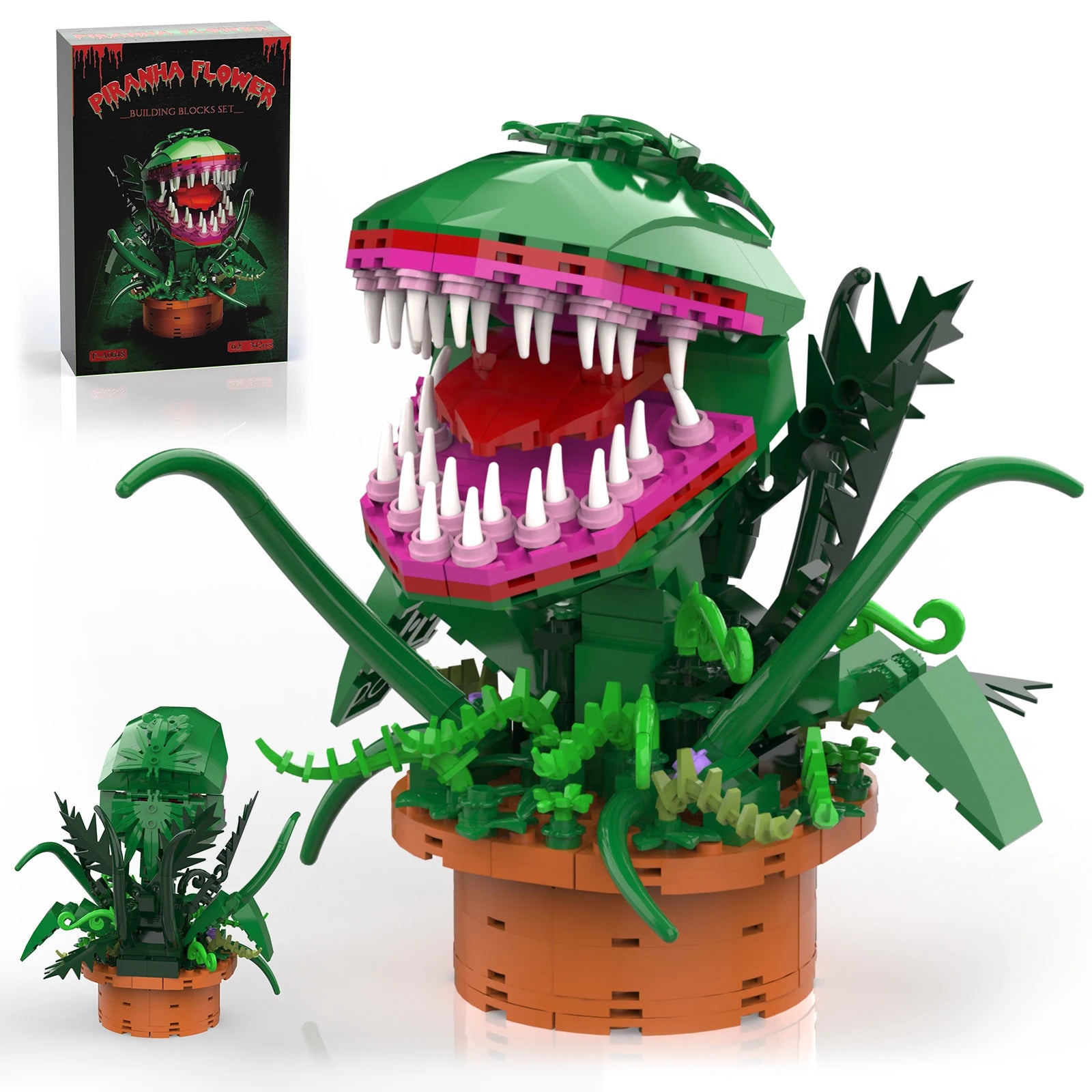 Audrey 2 Piranha Plant Bricks Compatible with Lego, Little Shop of Horrors Flowers Building Blocks, Gift for Halloween Christmas - Smarsty