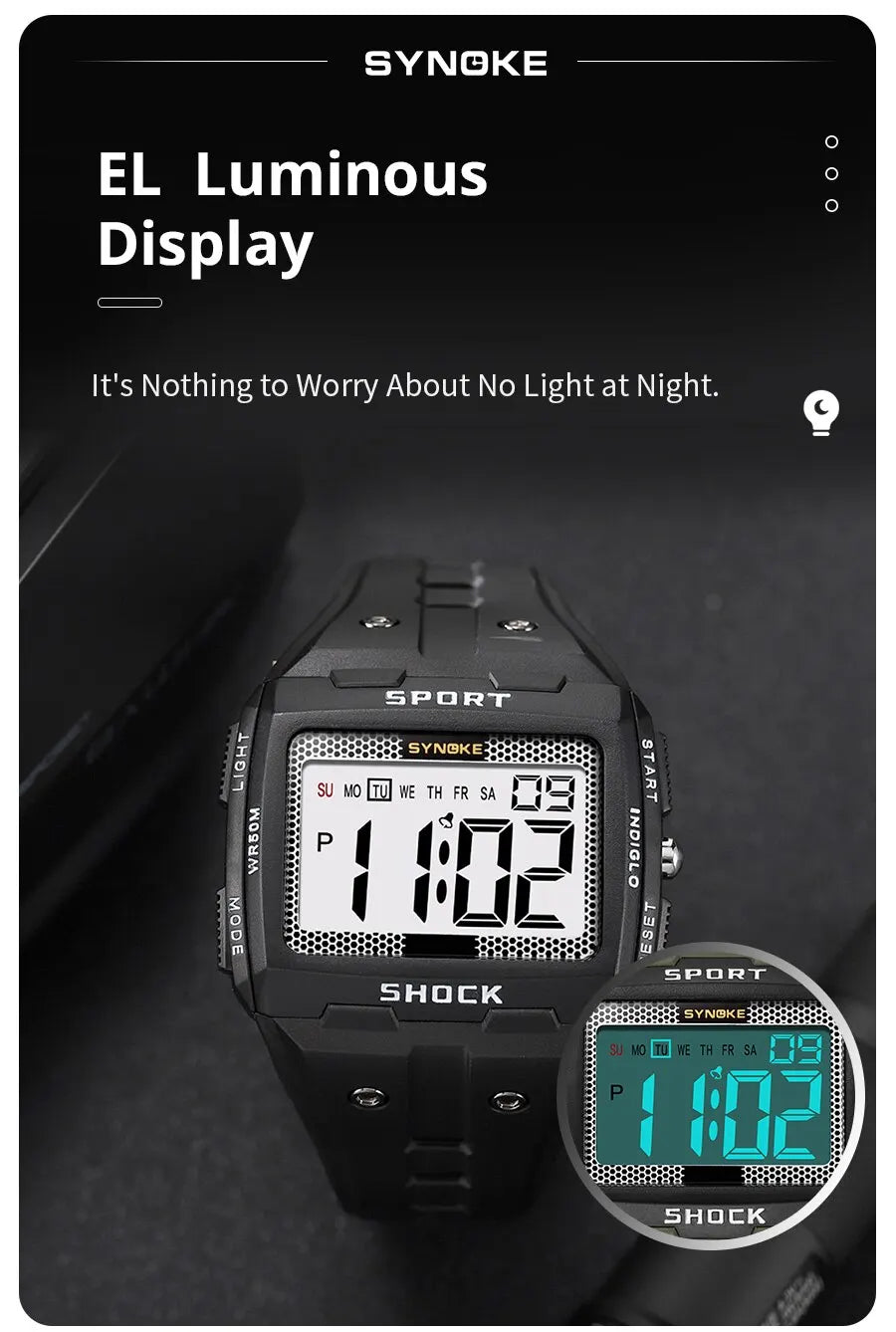 SYNOKE Waterproof Sports Watch with Night Glow Feature - Smarsty