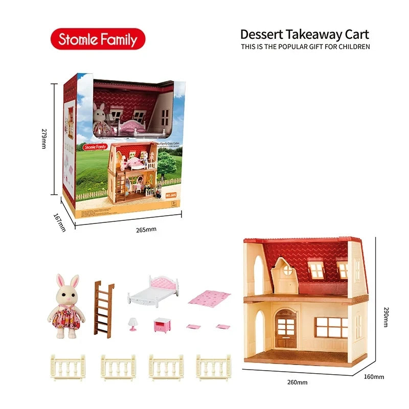 Simulation Kitchen Forest Family Small House Double Three- Story Villa Reindeer Animal Model Girl Dollhouse Furniture Toy Gifts