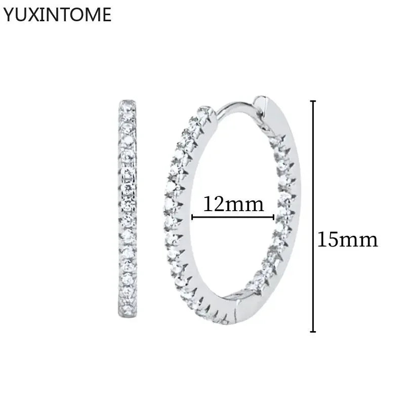 925 Sterling Silver Hoop Earrings White Crystal Luxury - Smarsty