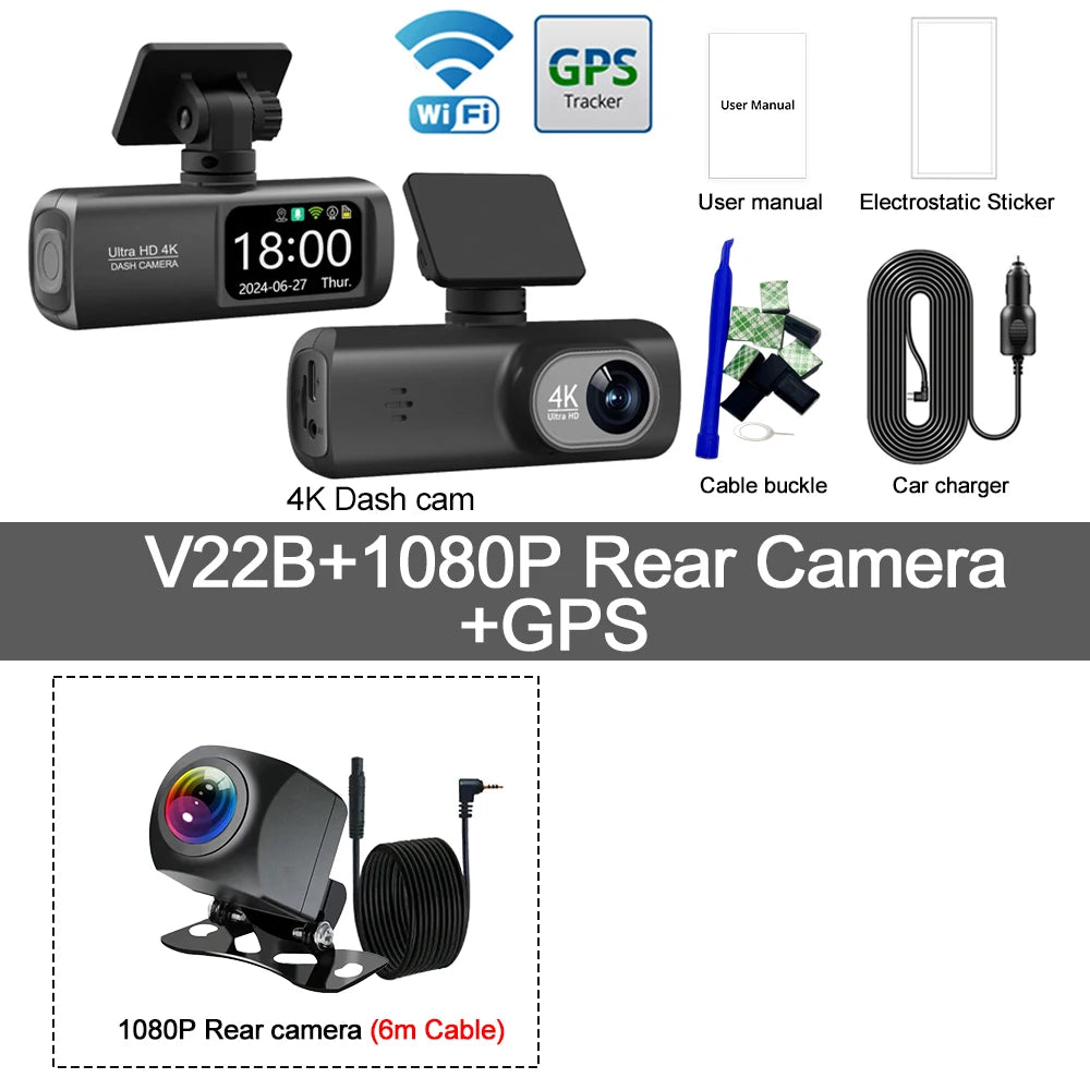 4K Dash Cam With WiFi Dual Lens GPS Parking Monitoring - Smarsty
