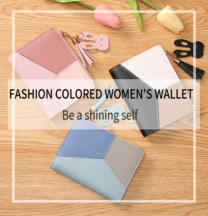 Fashion Women's Wallet Zipper Coin Purse Lady Short Clutch Purse Handbag Patchwork Leather Female Card Holder Wallet Phone Pouch