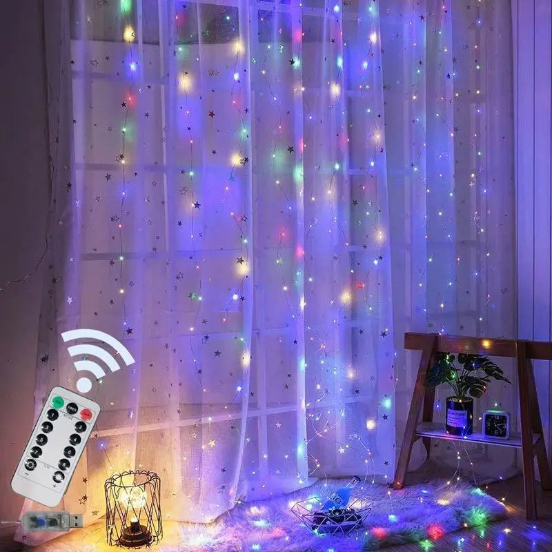 3/4/6m Curtain LED String Lights Garland USB Festoon Remote Control Fairy Garland Lights Christmas Decoration for Bedroom Home - Smarsty