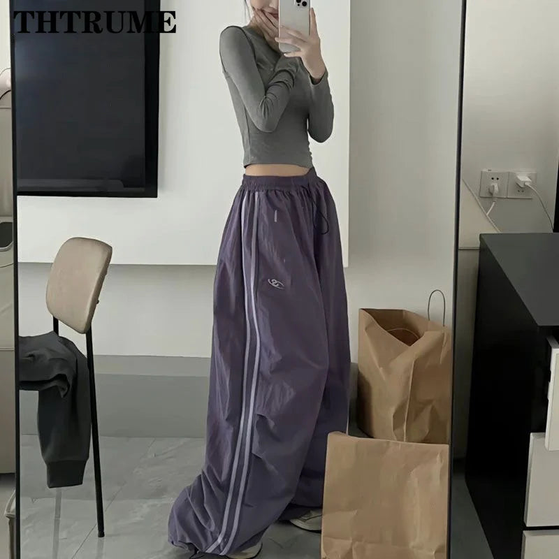 Y2K Vintage Women Loose Pants Oversized Hip Hop Drawstring Pocket Fashion Chic Cargo Pant Casual Office Lady Baggy New Trousers - Smarsty
