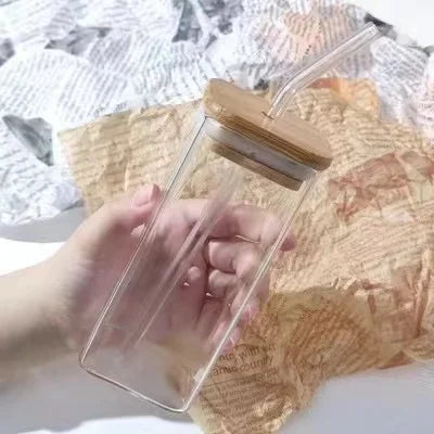 Square Heat Resistant Glass Coffee Cup With Lid - Smarsty