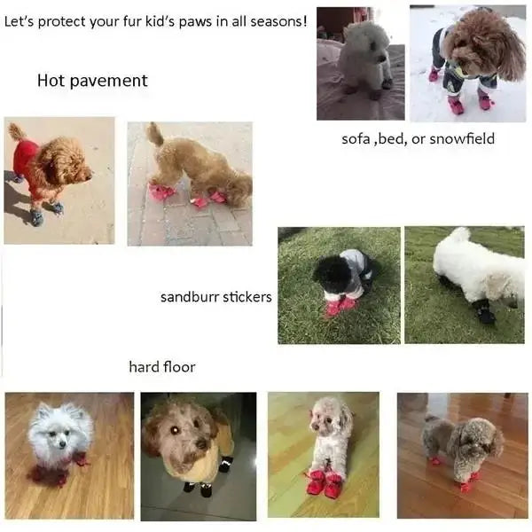 New 4pcs Waterproof Pet Dog Shoes Anti-slip Rain Snow Boot Thick Warm For Small Cats Dogs Puppy Socks Booties - Smarsty