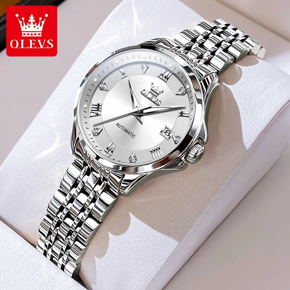 OLEVS Women's Stainless Steel Automatic Watch with Dual Calendar - Smarsty