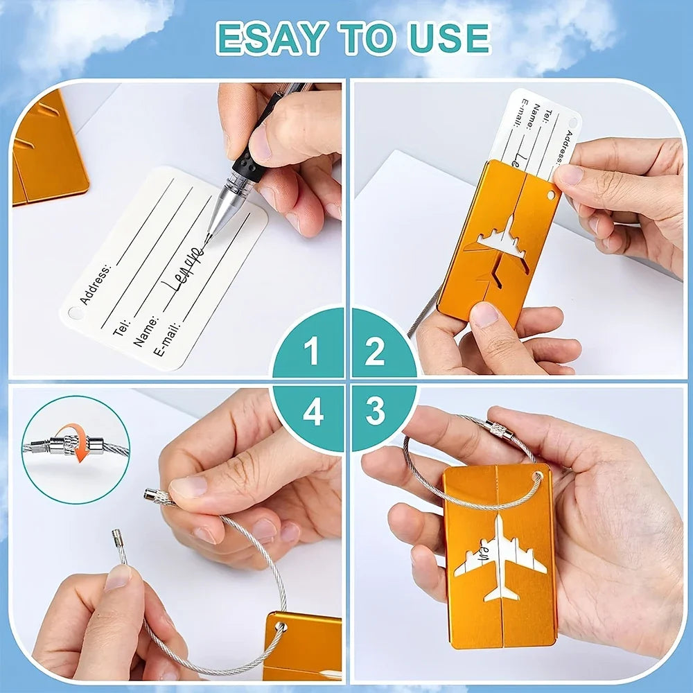 Aluminum Alloy Travel Luggage Tag Hanging Tag Suitcase Tag Plane With Name ID Cards Anti-lost Solid Color Travel Accessories - Smarsty