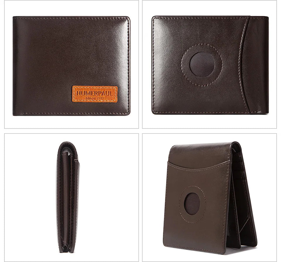 HUMERPAUL Airtag Wallet For Men Real Leather RFID Trifold Card Holder Case with ID Window Slim Anti-lost Purse - Smarsty