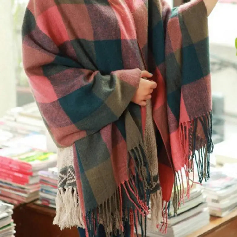 Women’s Plaid Cashmere Scarf Thick Warm Winter Shawl - Smarsty