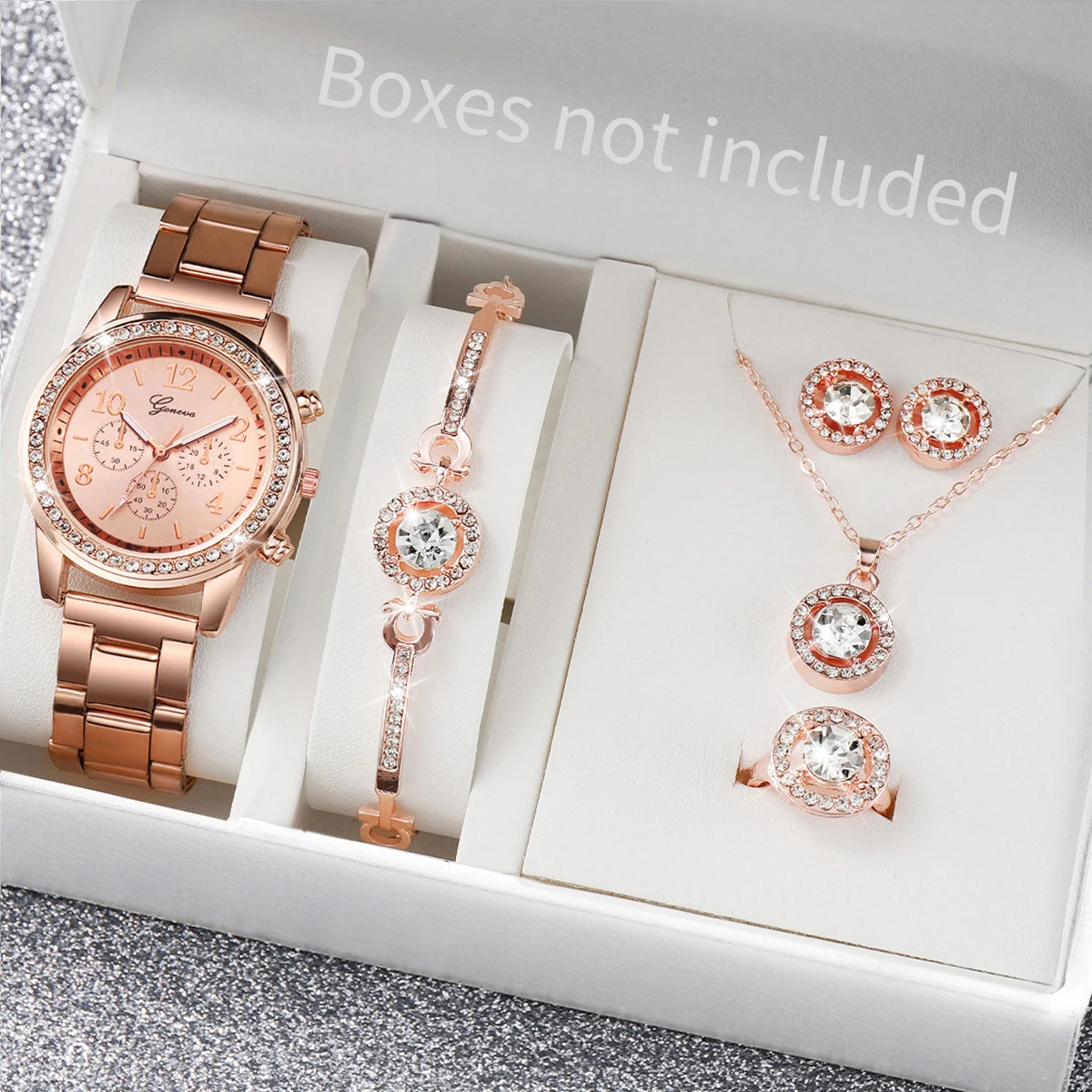 6PCS Women's Rhinestone Quartz Watch Jewelry Set - Smarsty
