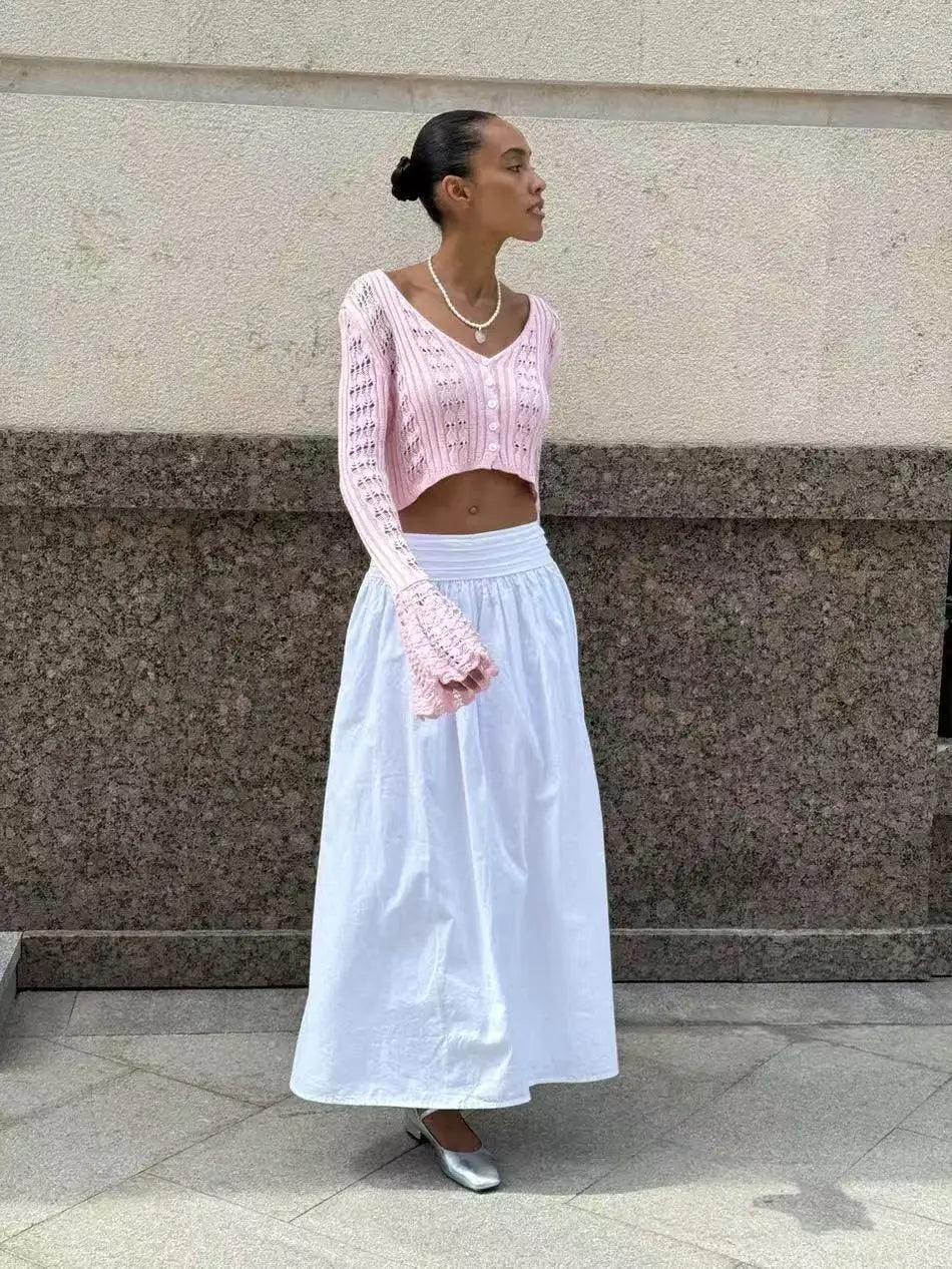 Tossy Knitwear Hollow Out Sweater Cardigan Women V-Neck Long Sleeve See-Through Cropped Top Summer Knit Patchwork Cardigan Top - Smarsty