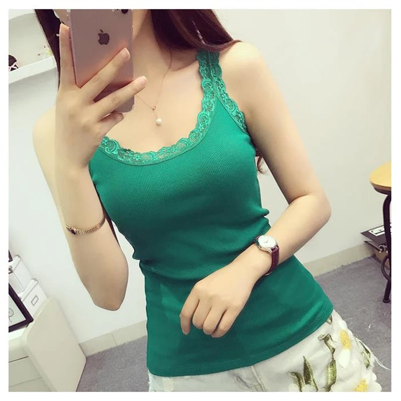 Black Tops Summer Sleeveless Women Tank Top With Lace Top Red Inside Wear Lace Camisoles Loose Underwear Womens Clothing Vest - Smarsty