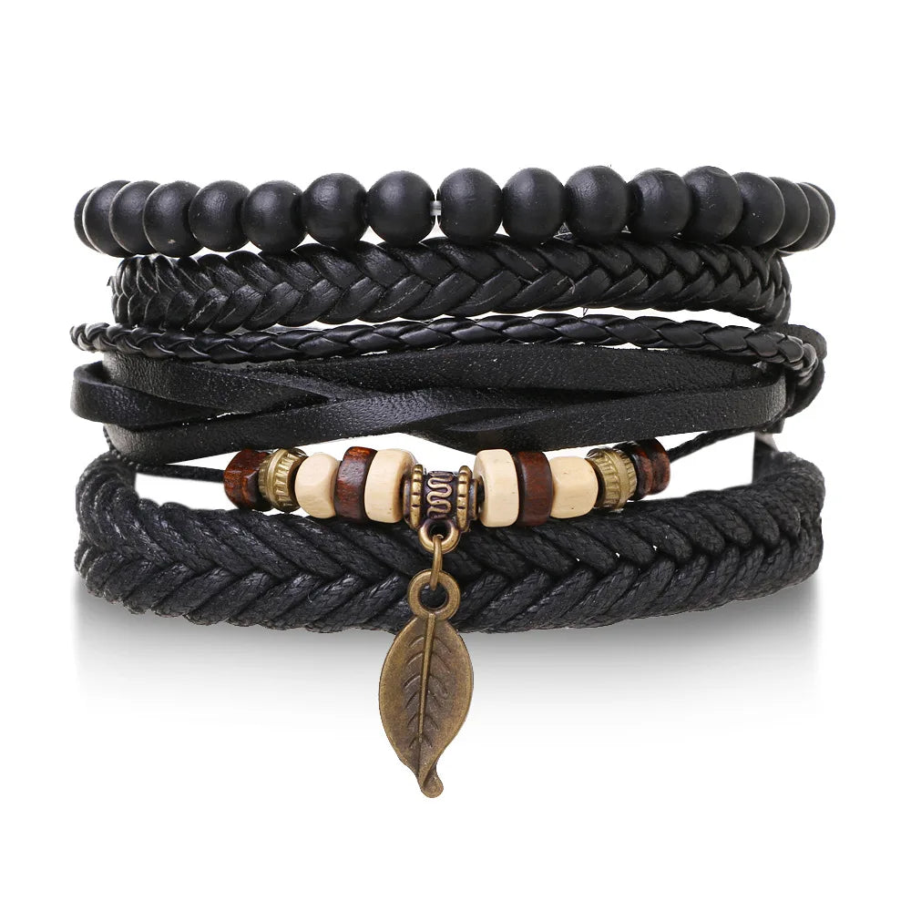 Men’s Leather Braided Bracelets Vintage Ethnic Wristband - Smarsty