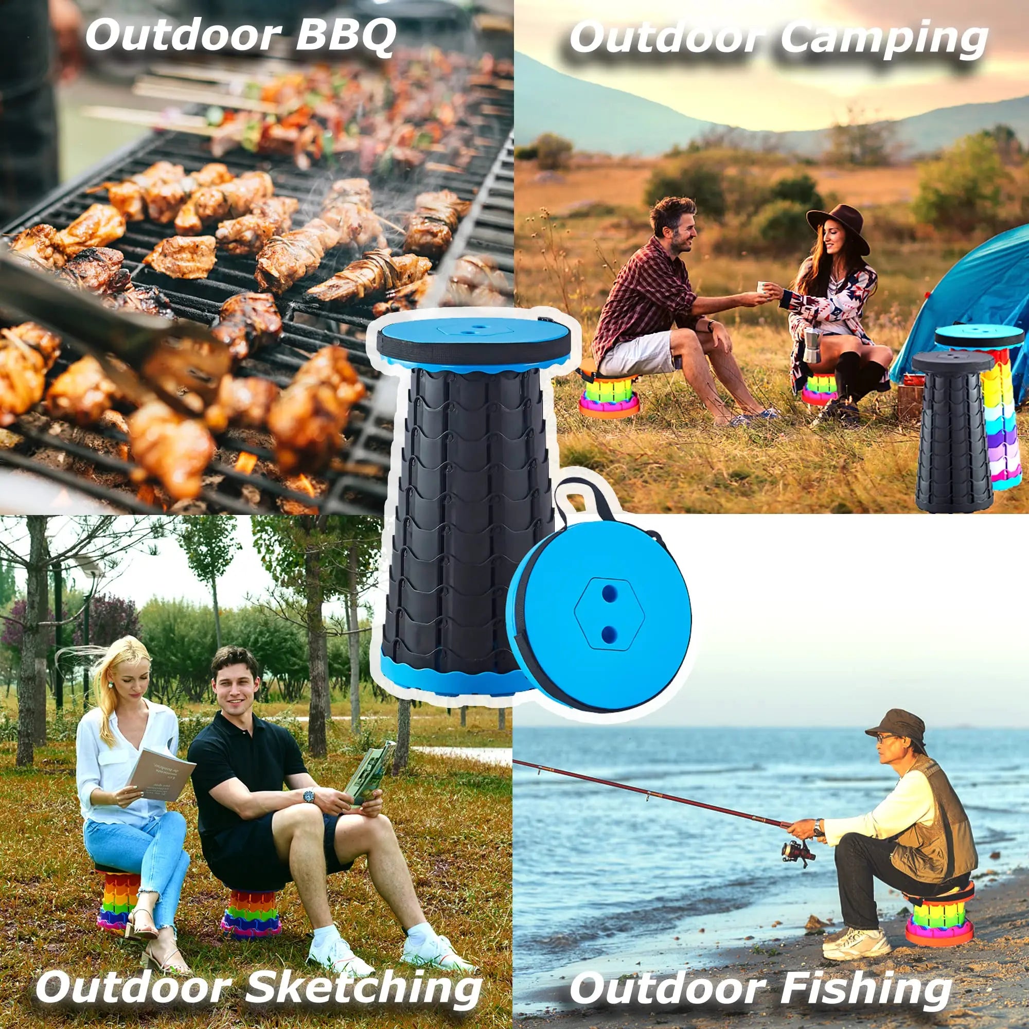 Folding Stool Outdoor Portable Chair Retractable Adjustable Bench Camping, Fishing Multi-scene Applicable by Smarsty