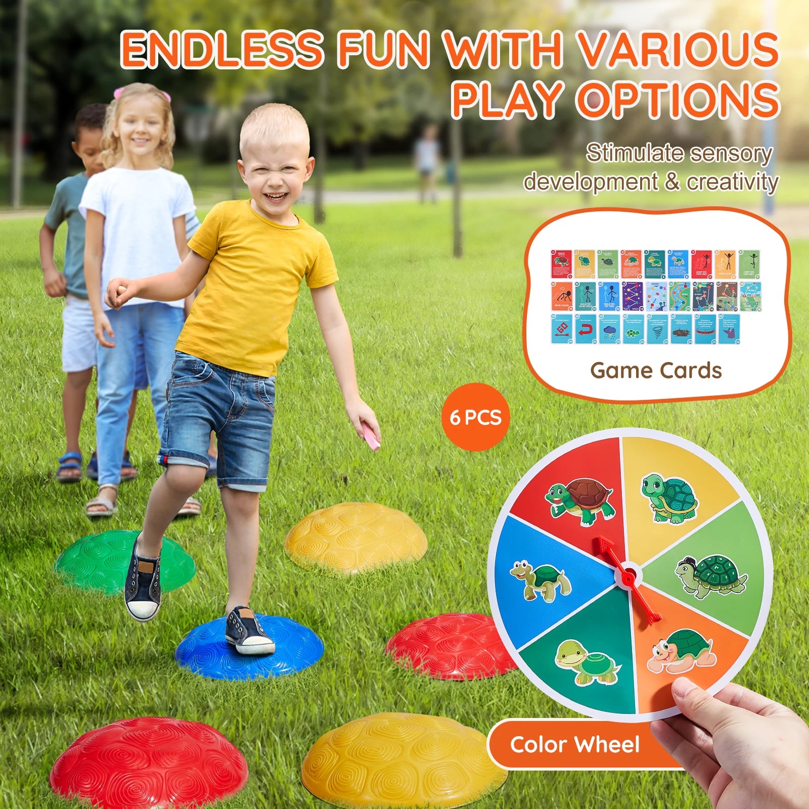 SucceBuy 6 PCS Kids Turtle Balance Stepping Stones Kids Toddler Jumping Coordination Game Toys Outdoor Play for Children Gifts