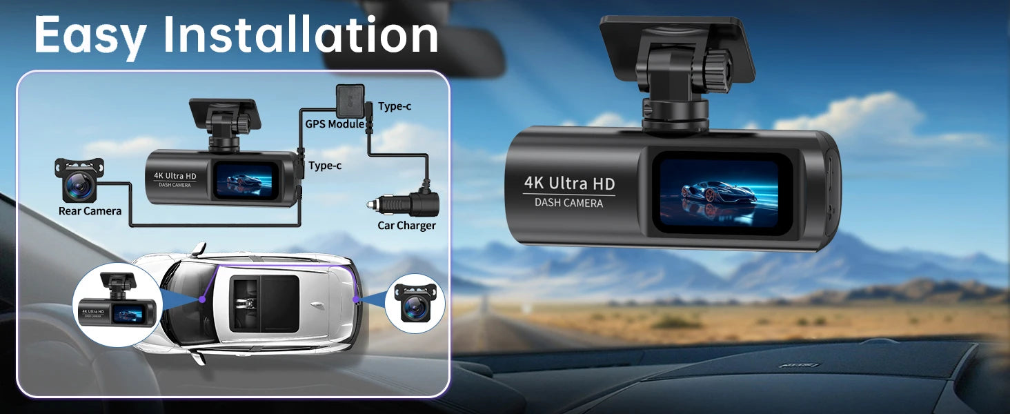 4K Dash Cam With WiFi Dual Lens GPS Parking Monitoring - Smarsty