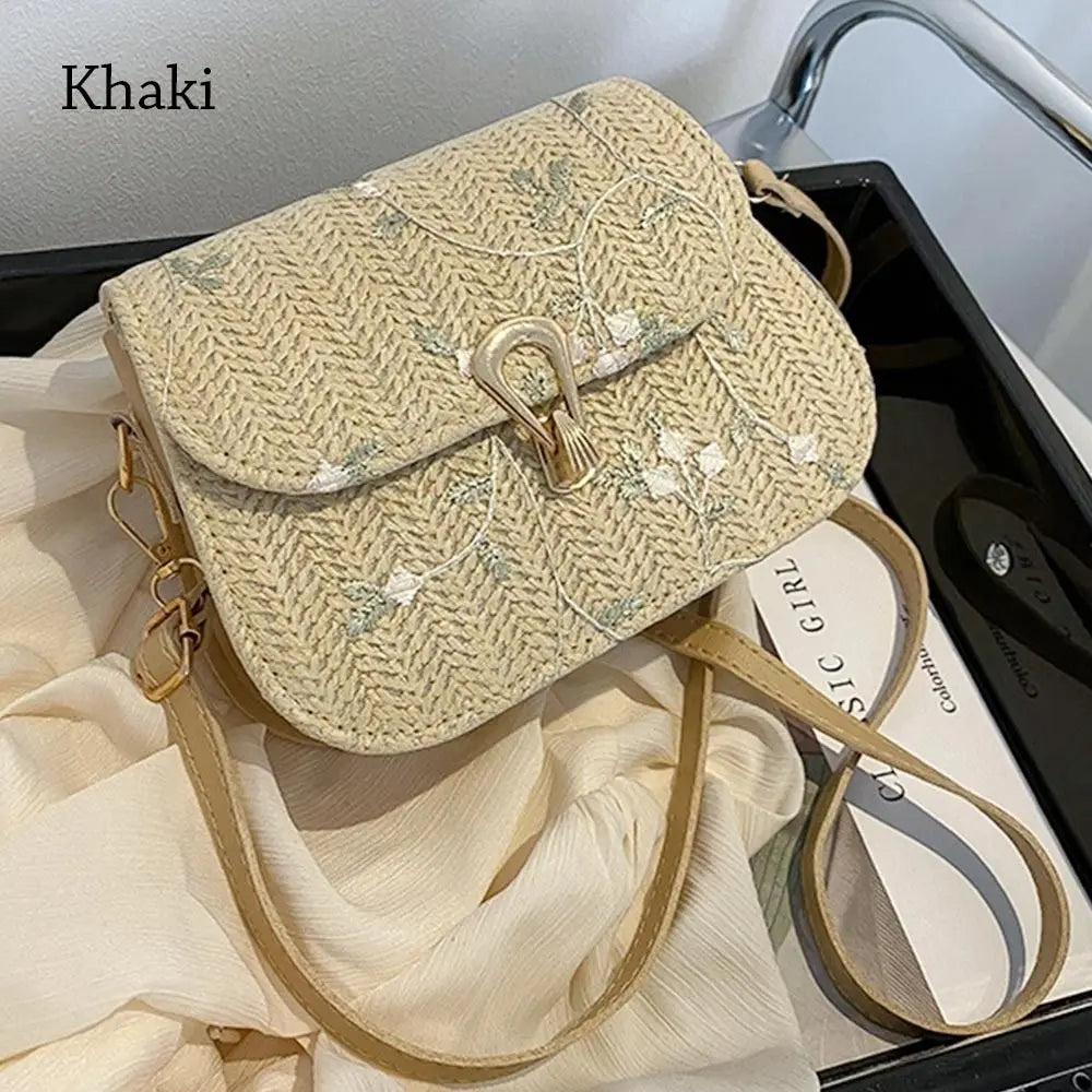 Straw Saddle Bag Crossbody Embroidered For Women Trendy - Smarsty