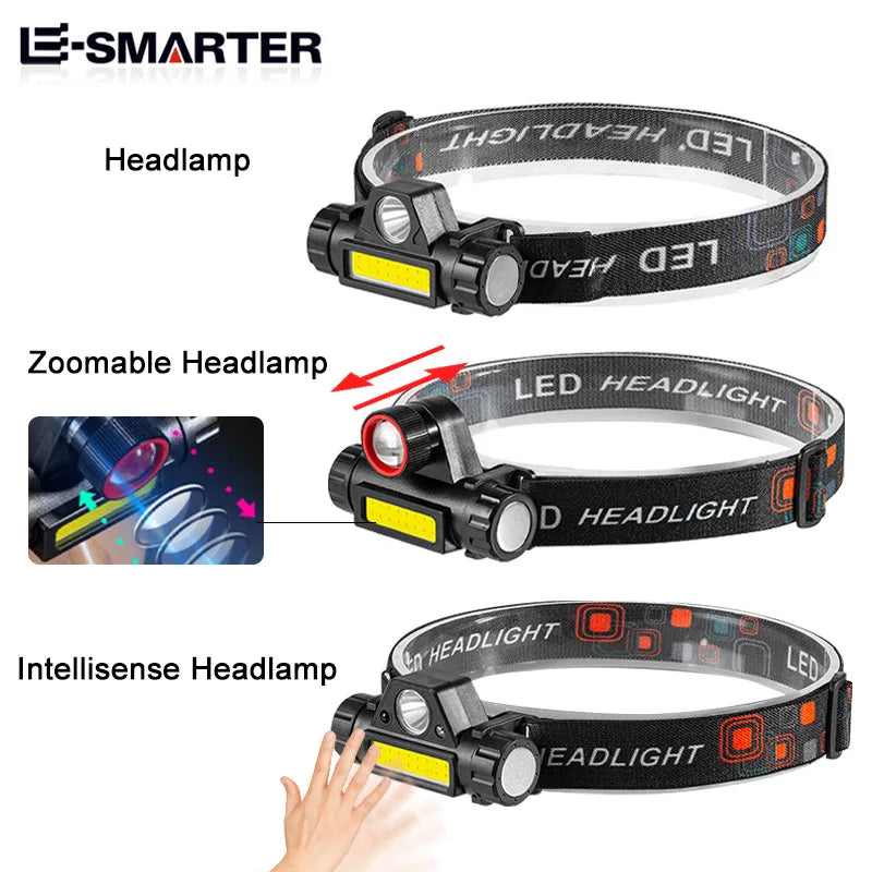 COB LED Headlamp Torch Rechargeable Headwear Flashlight Outdoor Waterproof Camping Fishing Mining Lantern Headlight With Magnet by Smarsty