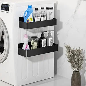 Strong Magnetic Shelves 2 Layers Black White Storage Rack Kitchen Plastic Spice Seasoning Organizer for Refrigerator Microwaves by Smarsty