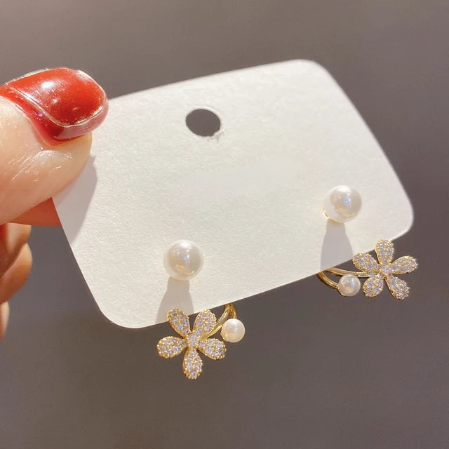 14K Gold Luxury Earrings With Zircon Pearl Twist Design - Smarsty