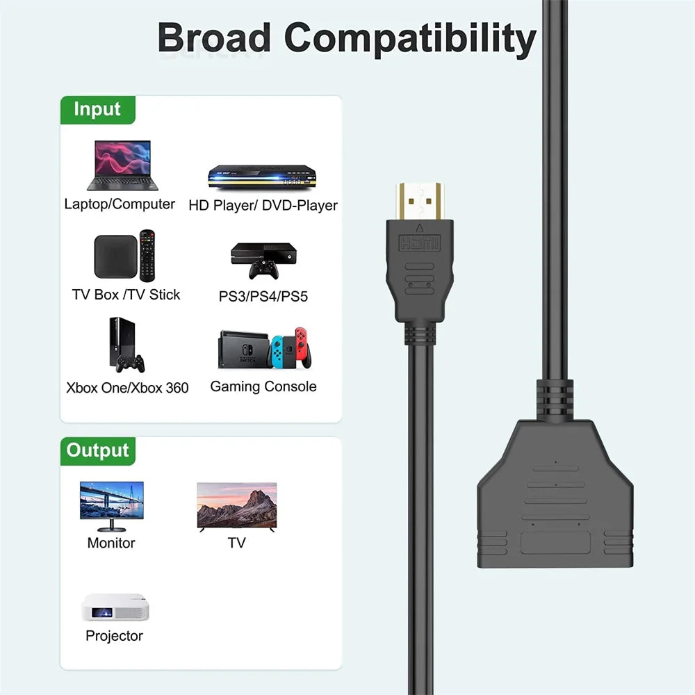HD 1080P HDMI Splitter Dual Port Adapter for TV - Smarsty