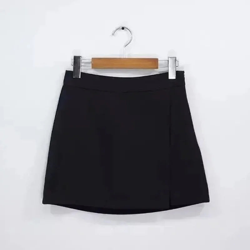 Black Mini Skirts Women Irregular Side Slits High Waist A Line Shorts Skirts Summer Korean Fashion Chic Hip Wrap Skirt Female - Smarsty