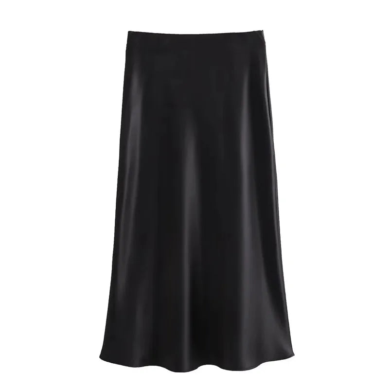 MUJER Woman 2025 Satin Skirt Women High Waist Long Skirts For Women Summer Black Midi Skirt Woman Office Elegant Women's Skirts - Smarsty