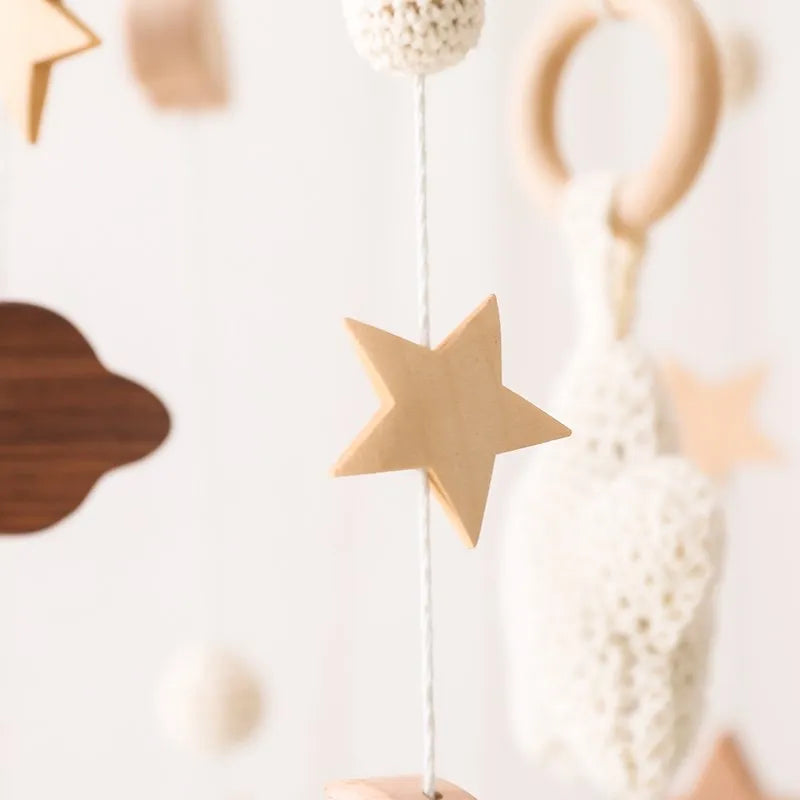 Baby Crib Mobile Bed Bell Rattle Toys Wooden Crochet Stars Pendant Bed Bell Toys Newborn Comfort Crib Bracket Hanging Toys Gifts by Smarsty