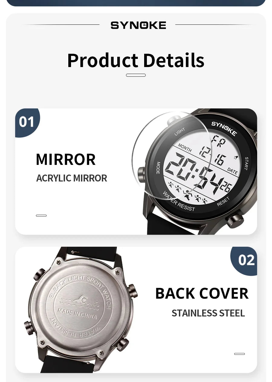 SYNOKE Men's Waterproof LED Digital Sports Watch - Smarsty