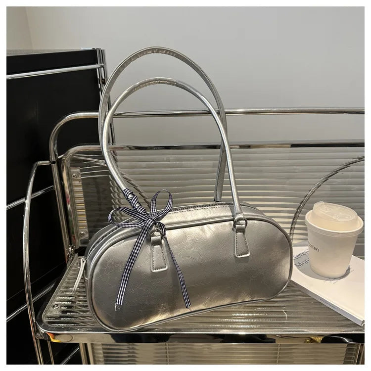 Large Capacity Silver Women Shoulder Bag Daily Use Casual - Smarsty